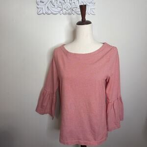 J.Crew Women's size MEDIUM Top RED WHITE Micro Stripe Boat Neck Bell Sleeves